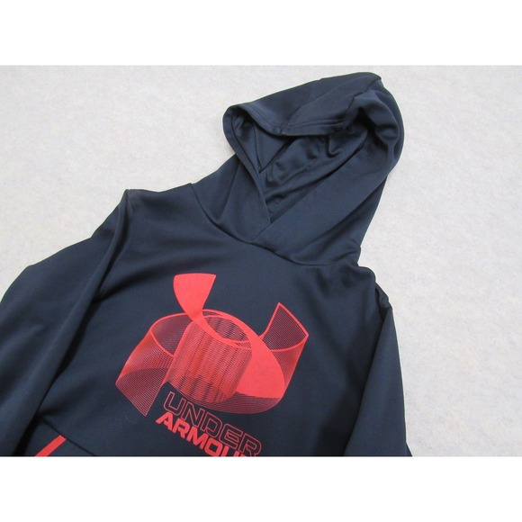 Under Armour Other - Under Armour ColdGear Boys Hoodie Black Red Graphic Logo Sweatshirt YLG Large